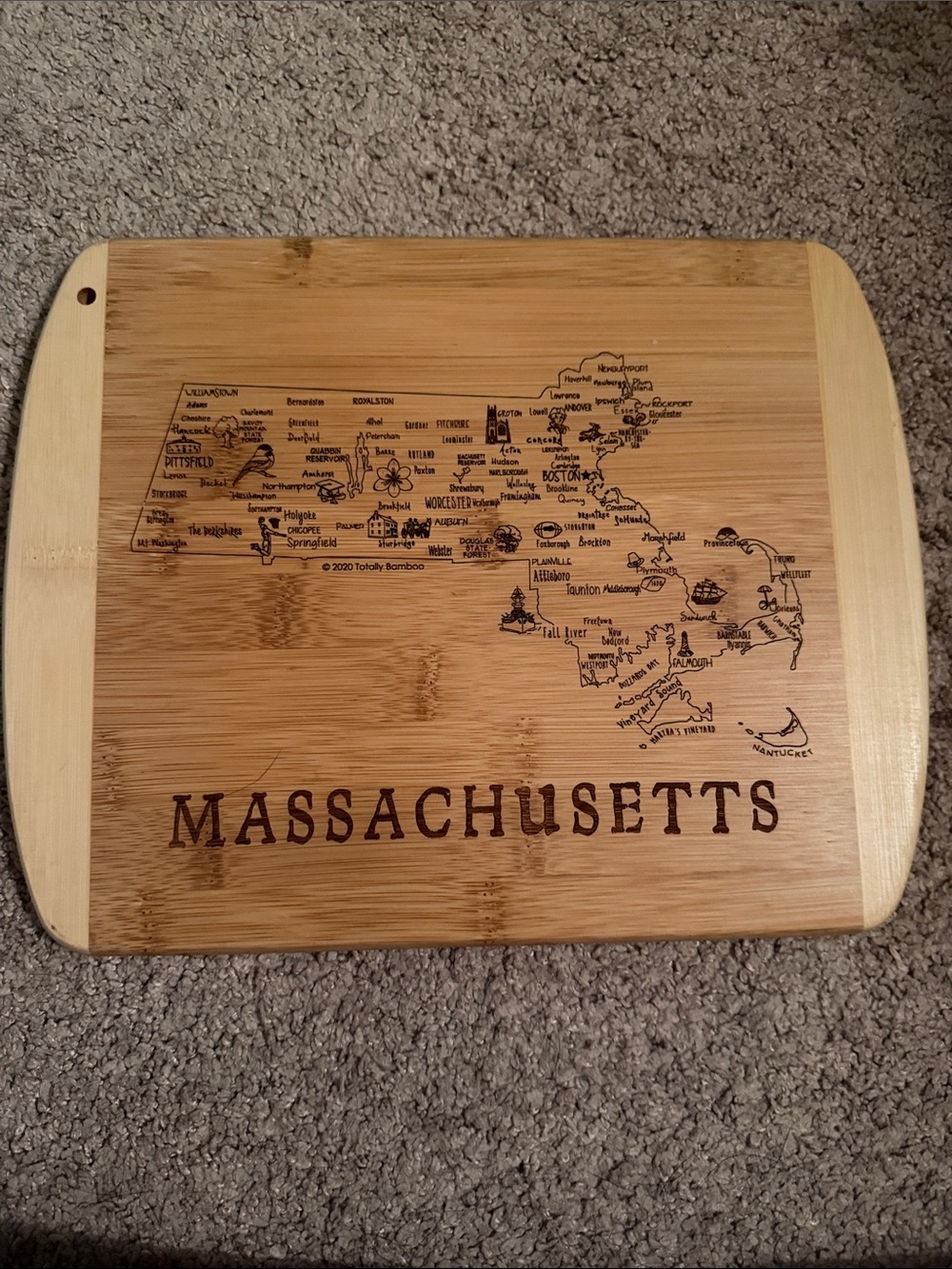 Slice of Life Massachusetts Bamboo Cutting Board with State Map Totally Bamboo